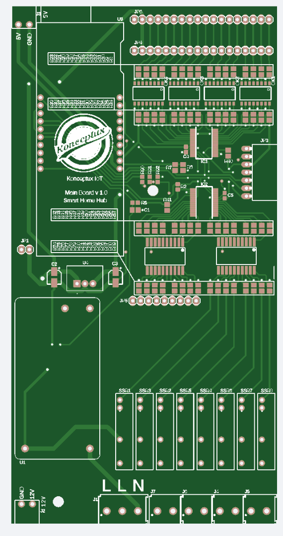 Front copper and component layout of Konceptux Main Board v1.0